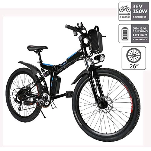 Electric Bike : Hiriyt 26'' Electric Mountain Bike with Removable Large Capacity Lithium-Ion Battery (36V 250W), Electric Bike 21 Speed Gear and Three Working Modes (26"_Black)