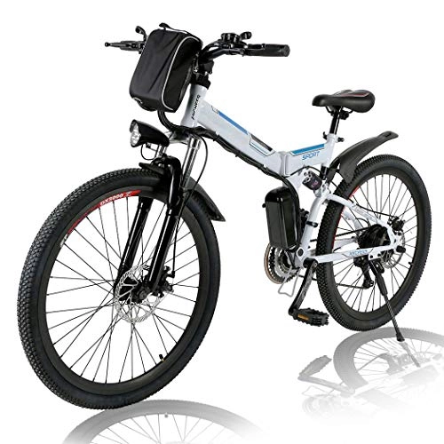 Electric Bike : Hiriyt 26'' Electric Mountain Bike with Removable Large Capacity Lithium-Ion Battery (36V 250W), Electric Bike 21 Speed Gear and Three Working Modes (White)