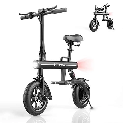 Electric Bike : HITWAY Electric Bicycle, Aluminum Electric Folding Bike with 12 Inches Tires, LED Screen, Motor Power 250W, Suitable for Adults and Teenagers