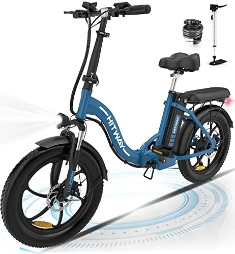 Electric Bike : HITWAY Electric Bike, 20" Fat Tire Ebikes, 11.2Ah 250W 36V E Bike, 35-90KM Electric Folding Bikes with 7 Gears SHIMANO System City E Bike Mountain Bicycle for Adults