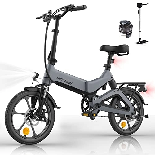 Electric Bike : HITWAY Electric Bike 250W Foldable Pedal Assist E Bike with 7.8Ah Battery without accelerator, 16inch for Teenager and Adults