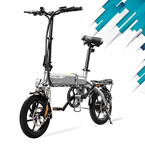 Electric Bike : HITWAY Electric Bike, E Bike City bikes, 14 inch Folding Electric Bicycle for Adults, Folding Bike Bicycle Made of Aerospace Aluminum, with 250W Motor, 7, 5Ah Removable Battery, Range Up to 45 km