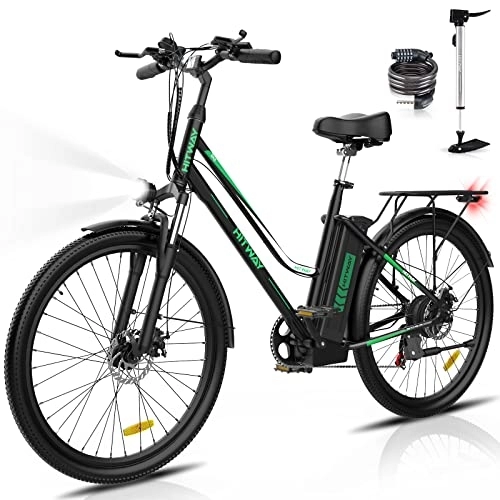 Electric Bike : HITWAY Electric Bike, E-bike Electric Power-assisted bike for women and men, 26inch city bike, with 250W motor, 7-speed, 36V 11.2AH removable lithium battery 35-90km