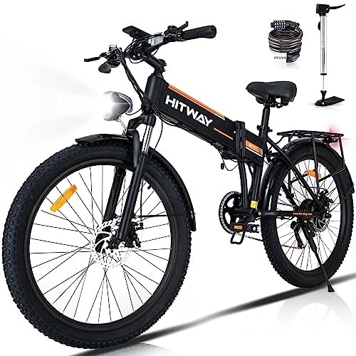 Electric Bike : HITWAY Electric Bike for Adults, 26 * 3.0 Tire Ebike with 250W Motor, Foldable Electric Bicycle with 36V 12AH Removable Battery, City Commuter, Shimano 7-Speed Mountain Bike
