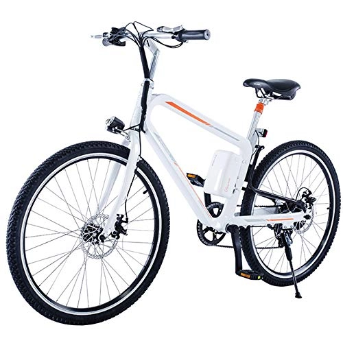 Electric Bike : HJHJ Electric off-road mountain bike 26-inch electric fat bike with LED front and rear lights men's electric hybrid bicycle / three riding modes, White