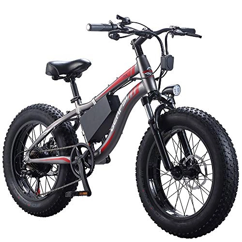 Electric Bike : HJHJ Electric snowmobile 20 inch bicycle big tire 36V / 10AH detachable lithium battery maximum speed 25KM front and rear disc brakes 7 speed LED lighting road cruiser