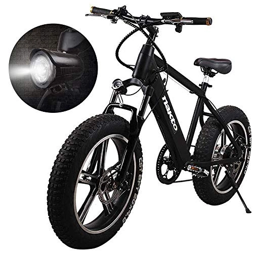 Electric Bike : HJHJ Mountain electric bicycle 48V20 inch double disc brakes road bike LED light shock absorption snow off-road electric power assist bicycle (4 inch tire width)