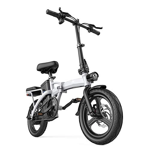 Electric Bike : HLeoz 14'' Electric Folding Bicycle, Electric Bike with Removable Lithium-Ion Battery 48V 25KM / H and Front & Rear Disc Brake for Summer Travel Outdoor Bicycle, White, UE