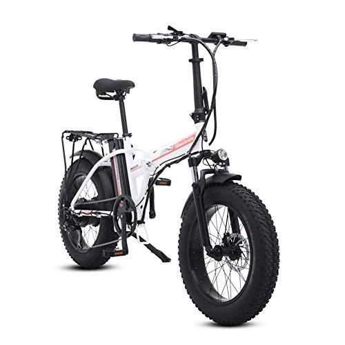 Electric Bike : HLeoz Electric Folding Bicycle, 20'' Electric Mountain Bike Removable Large Capacity Lithium-Ion Battery 48V 15Ah with 500W Motor 7 Speed Fat Tire Snow Bike, White, UK