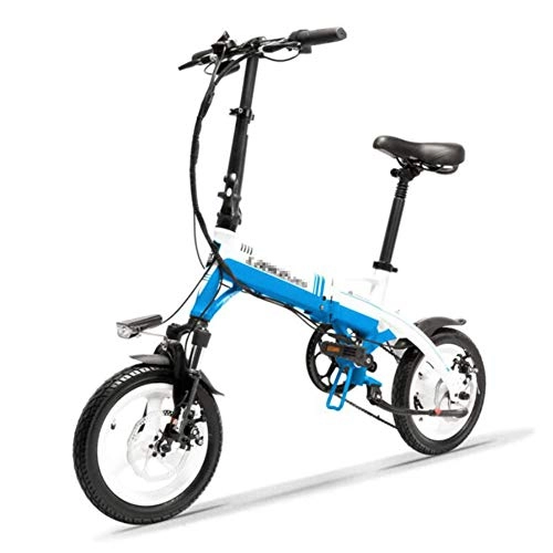 Electric Bike : HLeoz Folding City Electric Bicycle, 14'' Electric Bicycle 36V 8.7Ah Removable Large Capacity Lithium-Ion Battery 350W Top Speed 20km / h 6061 Aluminum alloy Frame, blue T