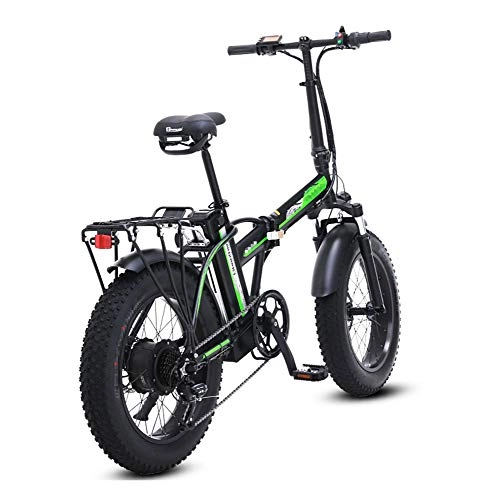 Electric Bike : HLEZ 20'' Electric Mountain Bike, Folding Fat Tire Snow Bike Removable Large Capacity Lithium-Ion Battery 48V 15Ah with 500W Motor 7 Speed Beach Cruiser Mountain E-bike, Black, US