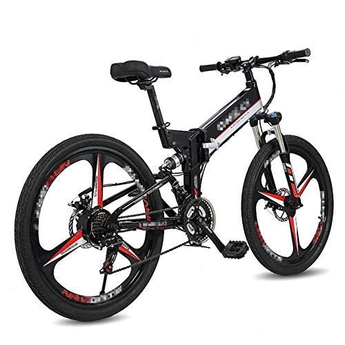 Electric Bike : HLEZ 26'' Electric Bicycle Folding 300W Mountain Bike 48V 10Ah Removable Lithium Battery and Front & Rear Disc Brake with Rear Seat Three Working Modes, Black A, US