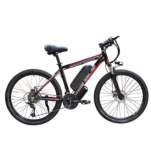 Electric Bike : HLEZ 26'' Electric Mountain Bike, Electric Bicycle with 350W Motor Removable Large Capacity Lithium-Ion Battery 48V 10Ah 21 Speed Gear Three Working Modes, dark red, US