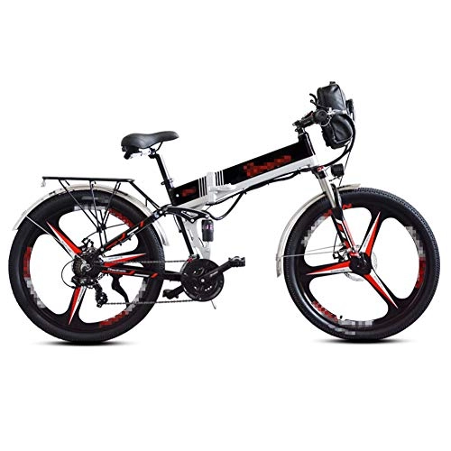 Electric Bike : HLEZ 26'' Electric Mountain Bike, Electric Folding Bicycle with Built-in and Alternate two Batteries Powerful Endurance 48V 10Ah Removable Large Capacity, Black, US