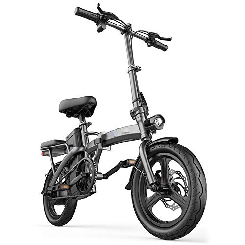 Electric Bike : HLEZ Electric Folding Bicycle, 14'' Electric Bike with Removable Lithium-Ion Battery 48V 25KM / H and Front & Rear Disc Brake for Men And Women Road Bikes Summer Travel Outdoor Bicycle, Black, US