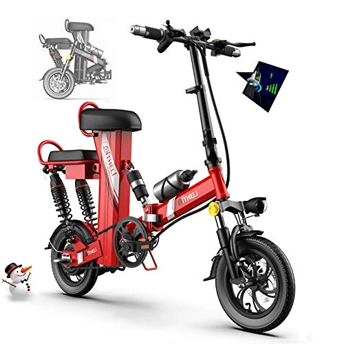 Electric Bike : HLKYB Folding Electric Bike, 350W City Commuter Ebike 14 Inch Electric Bicycle with 48V 11A Removable Battery, LCD Display, Suitable for Adults and Teenagers with Assembly, Three Riding Mode, Red