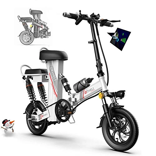 Electric Bike : HLKYB Folding Electric Bike, 350W City Commuter Ebike 14 Inch Electric Bicycle with 48V 11A Removable Battery, LCD Display, Suitable for Adults and Teenagers with Assembly, Three Riding Mode, White