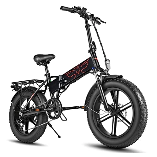 Electric Bike : HMEI EBike 20”Fat Tire Folding Ebike 750W 25 mhp EBike with 48V 12.8AH Lithium Battery Electric Bike 7 Speed Gear Mountain Foldable Electric Bicycle for Adults (Color : Black)