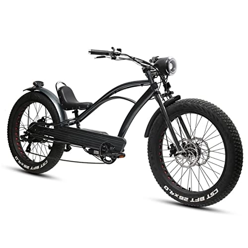 Electric Bike : HMEI EBike 26" Fat Tire Electric Mountain Bicycle 500W Motor Bike 48V / 10.4AH Lithium Battery Adult Beach Cruiser Electric Bicycle City (Color : Black, Size : 500w)