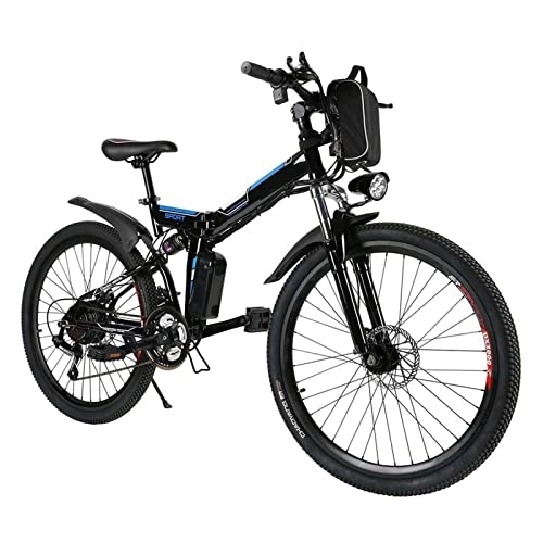 Electric Bike : HMEI EBike 26 inch Foldable Electric Mountain Bicycle 250W with Removable 36 V 8A Lithium Battery 18.6 MPH E-Bike, 21 Speed Gear Mountain Beach Snow Bike for Adults (Color : Black)