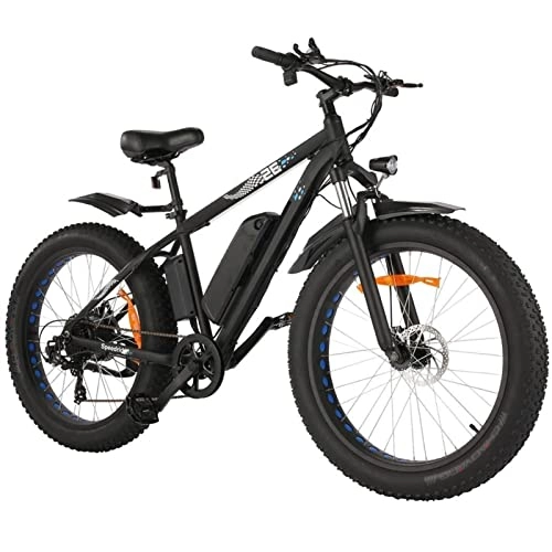 Electric Bike : HMEI EBike 500W Electric Bike 26" Fat Tire Adult Electric Bicycle 24 mph Mountain EBike for Adults 48V / 10AH Removable Lithium Battery E Bike 7 Speed (Color : Black)