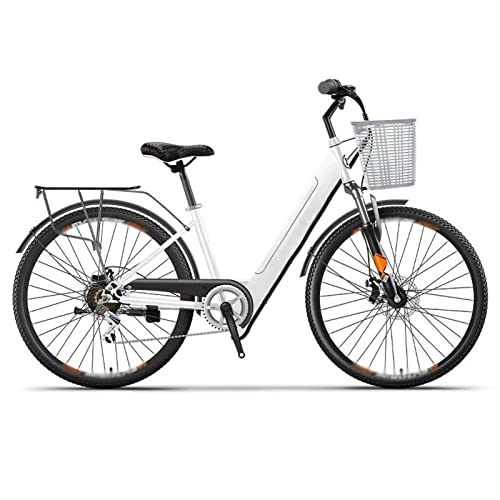 Electric Bike : HMEI EBike E Bike For Adults 26 Inch Electric Assisted Bicycle 15.5 Mph 2 Wheels Adult Electric Bicycles 250W 36V 6Ah / 10Ah / 13Ah Electric Bike Women Portable Electric Bike (Color : White)