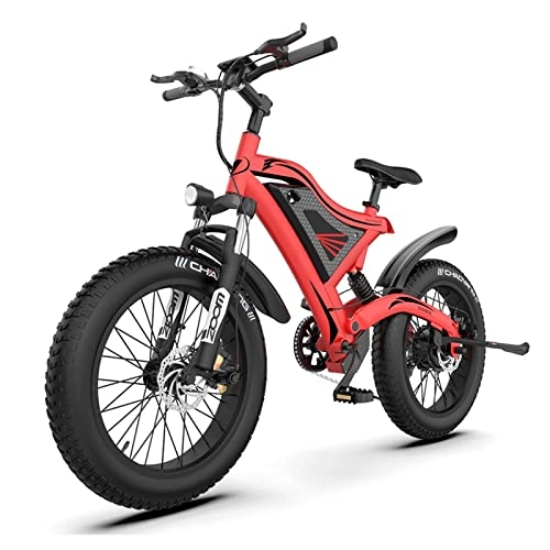 Electric Bike : HMEI EBike Electric Bike for Adults 500W Mountain Ebike 48V 15Ah Lithium Battery 20Inch 4.0 Fat Tire Beach City Bicycle (Color : Red)