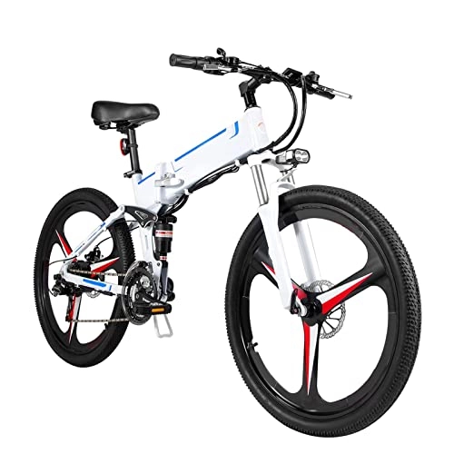 Electric Bike : HMEI EBike Electric Bike For Adults Foldable 500W Snow Bike Electric Bicycle Beach 48V Lithium Battery Electric Mountain Bike (Color : White)