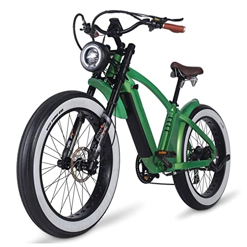 Electric Bike : HMEI EBike Electric Road Bike for Adults 26" Ebike 1000W Adult Cruiser Electric Bicycles 7 Speed Gears EBike with Removable 48V17.5Ah Lithium Battery Commute Ebike for Female Male (Color : Green)