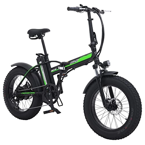 Electric Bike : HMEI EBike Fold Electric Bikes for Adults Men 500W 20 Inch 4.0 Fat Tire Electric Beach Bicycle 48V Lithium Battery Folding Electric Bike (Color : Black)