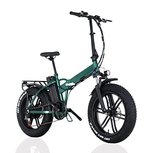 Electric Bike : HMEI EBike Foldable Electric Bike 1000W Motor 20 inch Fat Tire Electric Mountain Bicycle 48V Lithium Battery Snow E Bike (Color : Green, Size : B)