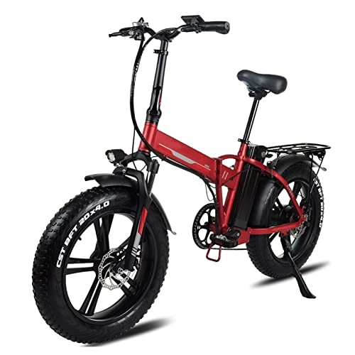 Electric Bike : HMEI EBike Foldaway Ebike for Adults 25 Mph 20" Fat Tire Folding Electric Bicycle 48V 20Ah Lithium Battery E-Bike 500w / 750w Alloy Frame Commute Ebike for Female Male (Color : 48v 500w 20Ah Red)