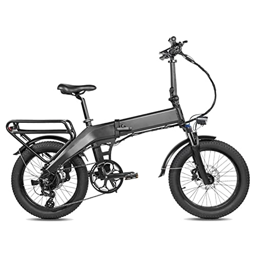 Electric Bike : HMEI EBike Folding Electric Bicycles for Adults 500W Electric Bike with 48V 11.6AH Lithium Battery 20 * 3.0 Fat Tire 8 Speed electric bicycles for Men 2 Seat (Color : Black)