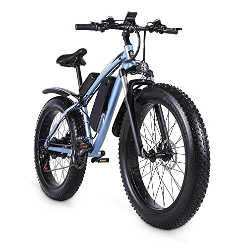Electric Bike : HMEI Electric Bike 1000w Mens Mountain Bike Snow Bike Aluminum Alloy Electric Bicycle Ebike 48v17ah Electric Bicycle 4. 0 Fat Tire E Bike (Color : Blue, Number of speeds : 21)