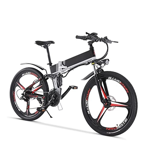 Electric Bike : HMEI Electric Bike for Adults 500W Bicycle 26' Tire Folding Electric Bike 48V 12. 8Ah Removable Battery 7 Speed Gears Up to 24Mph (Color : Black red)