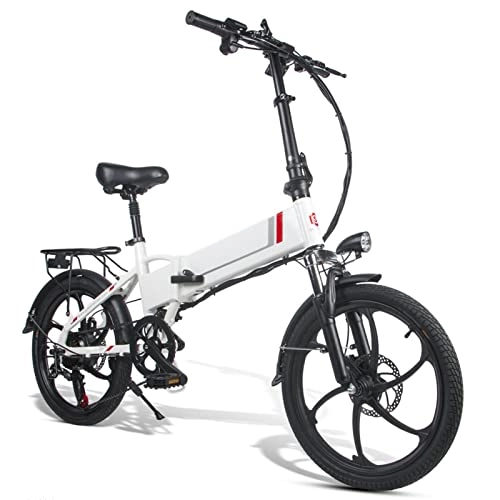 Electric Bike : HMEI Electric Bikes for Adults 350W Electric Bike Foldable for Adults Lightweight 20 Inch Aluminum Folding Electric Bicycle 48V 10.4AH Lithium Battery Ebike (Color : White)