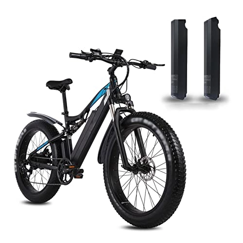 Electric Bike : HMEI Electric Bikes for Adults Electric Bicycles For Men 1000W 26 Inch Fat Tire Adult Snow Electric Bike 48V Motor 17ah MTB Mountain Aluminum Alloy Electric Bicycle (Color : 2 Battery)