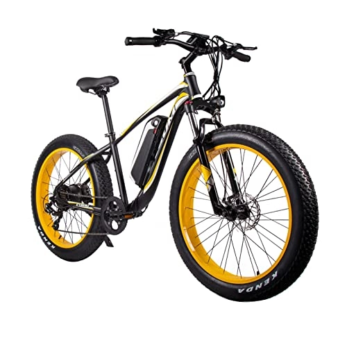 Electric Bike : HMEI Electric Bikes for Adults Electric Bike Adults 1000W Motor 48V 17Ah Lithium-Ion Battery Removable 26" 4.0 Fat Tire Electric Bicycle 28MPH Snow Beach Mountain E-Bike 7-Speed (Color : Yellow)