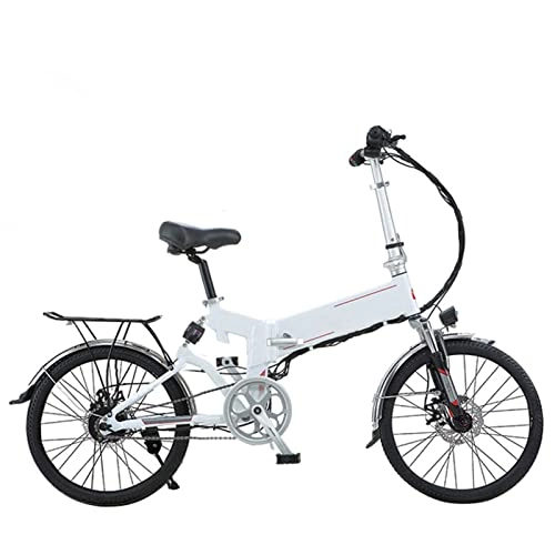 Electric Bike : HMEI Electric Bikes for Adults Electric Bike Foldable for Adults Electric Bicycle 350W 34V Small Electric Moped 20 Inch Folding Electric Bike (Color : White 80KM)