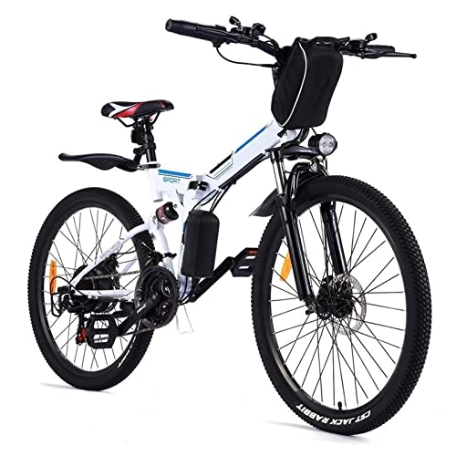 Electric Bike : HMEI Electric Bikes for Adults Electric Bike Folding for Adults 26 Inch tire 350w 36v Mountain E Bike 21 Speed E-Bike Disc Brake with Lithium-Ion Batt Electric Bike (Color : White Blue)