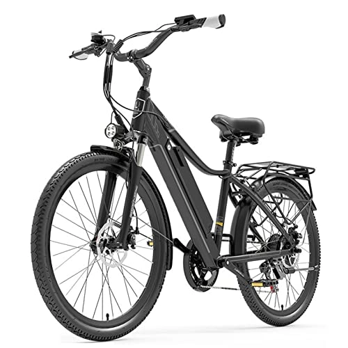 Electric Bike : HMEI Electric Bikes for Adults Electric Bike for Adults 48V 500W Power-Assisted Classic Retro Electric Bicycle 26 Inch Tire Fashioned Lady Bicycle City Travel Ebike (Color : Black 15AH)