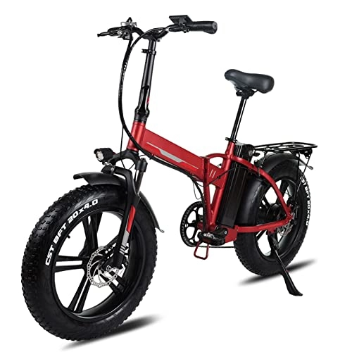Electric Bike : HMEI Electric Bikes for Adults Foldable Electric Bike for Adults 20inch 4.0 Fat Tire Electric Bicycle 500W / 750W with 48V 15ah Battery Folding Electric Bike (Color : 48v 750w 20Ah Red)