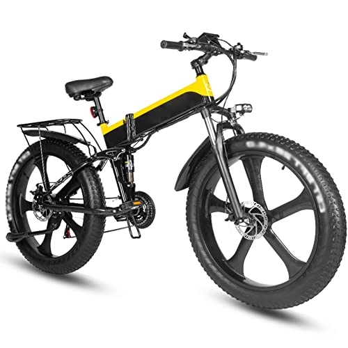 Electric Bike : HMEI Electric Bikes for Adults Folding Electric Bicycle 1000W Electric Beach Bike 4.0 Fat Tire Electric Bicycle 48V Mens Mountain Bike Snow Bike 26 inch Bicycle (Color : B)