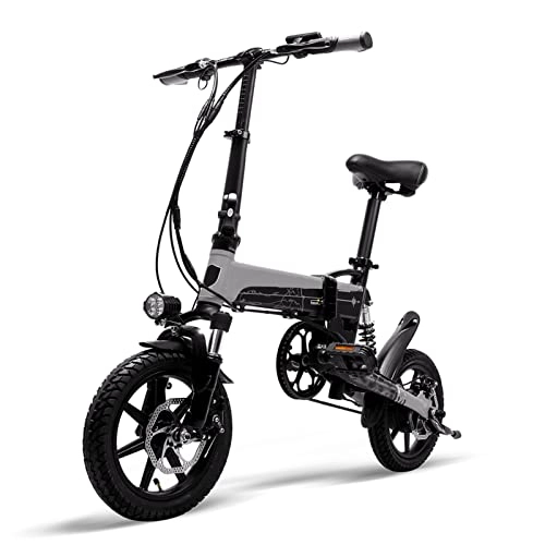 Electric Bike : HMEI Electric Bikes for Adults Folding Electric Bikes for Adults 36V 400W 7.8Ah 14 Inch Tire Foldable Electric Bicycle Full Suspension E-Bike (Color : Grey)