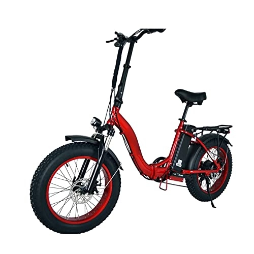 Electric Bike : HMEI Electric Bikes for Adults Folding Electric Bikes for Adults 750W Snow Electric Bicycle 48v 13ah Li-Ion Battery Mountain 20 Inch Fat Tire Electric Bike Foldable 2 Seat (Color : Red)