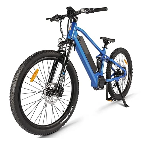 Electric Bike : HMEI Electric Bikes for Adults Men 750W 48V Powerful Full Suspension Electric Bicycle 27.5inch Wheel Mountain Road E Bike (Color : Blue)