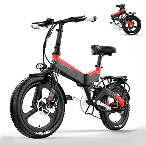 Electric Bike : HMNS 20" Folding Electric Bikes for Adults, 48V 400W 10.4 / 12.8Ah Mountain E-bikes with Removable Lithium Battery, 7-speeds Transmission System, red, 12.8Ah