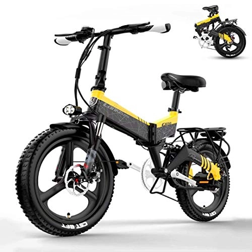 Electric Bike : HMNS 20" Folding Electric Bikes for Adults, 48V 400W 10.4 / 12.8Ah Mountain E-bikes with Removable Lithium Battery, 7-speeds Transmission System, yellow, 10.4Ah