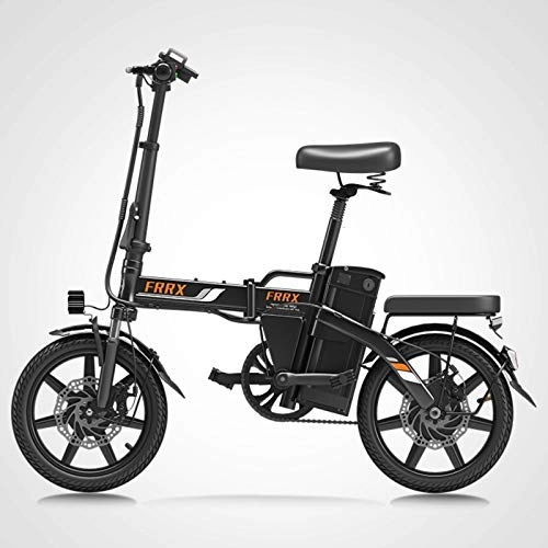Electric Bike : Hmvlw mountain bikes Folding Electric Bike 14-inch Folding Scooter, 250W Watt 6-speed Shock-absorbing Electric Bike, With LED Lights And High-definition Display Lithium Battery 48V8AH, Suitable For Ad