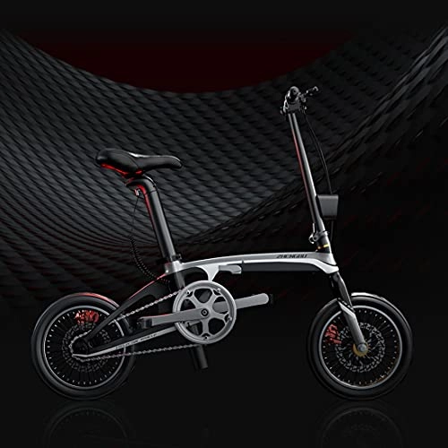 Electric Bike : Hmvlw Portable bicycle Carbon brazing damping folding electric bicycle 36v14 inch LED double lamp beads small electric folding bicycle (Color : C)